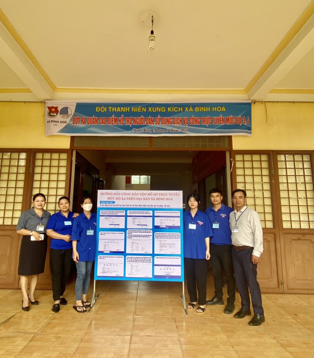 ĐOÀN THANH NIÊN XÃ BÌNH HÒA TRIỂN KHAI ĐỘI THANH NIÊN XUNG KÍCH RA QUÂN HƯỚNG DẪN NGƯỜI DÂN NỘP HỒ SƠ  TRỰC TUYẾN MỨC ĐỘ 3, MỨC ĐỘ 4 