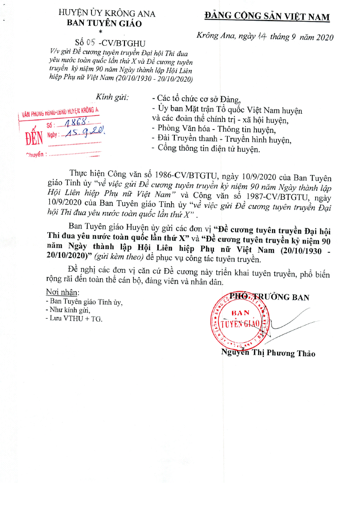 Đề cương tuyên truyền Đại hội Thi đua yêu nước toàn quốc lần thứ X và Đề cương tuyên truyền kỷ niệm 90 năm Ngày thành lập Hội liên hiệp phụ nữ Việt Nam (20/10/1930-20/10/2020)