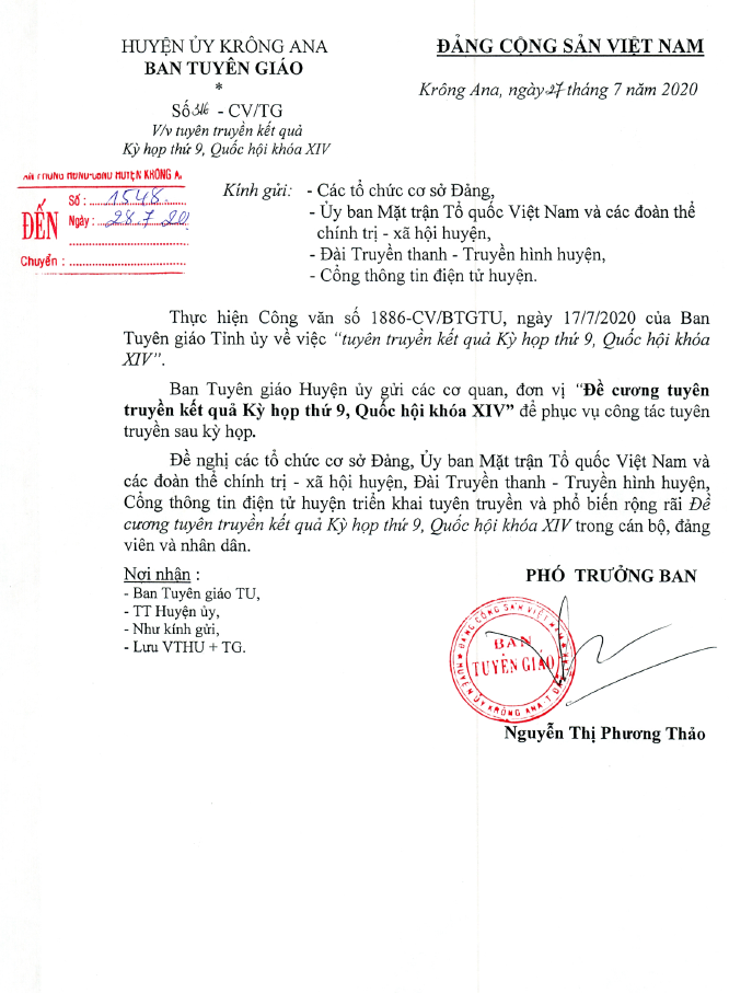 Về việc tuyên truyền kết quả kỳ họp thứ 9, Quốc hội khóa XIV